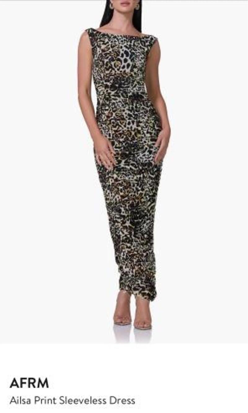 AFRM Ailsa Cheetah Print Mesh Sleeveless Midi Dress Size Small Ruched Bodycon